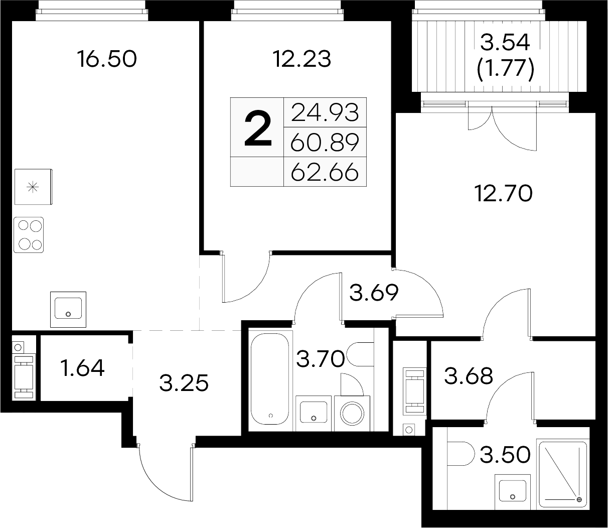 2-комнатная квартира 62.66 м², 4/6 эт., ЖК «Glorax City Василеостровский»
